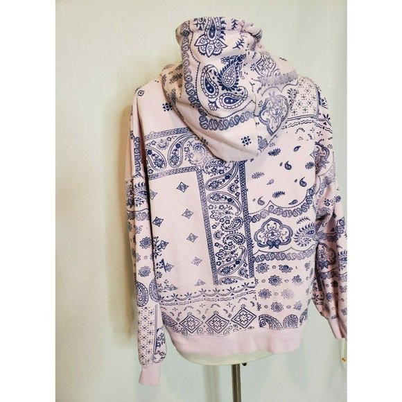 J Crew University Terry Hoodie Jacket Size XL Bandana Patchwork Paisley Pink - Picture 2 of 6